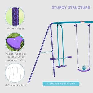 English Elm Outsunny Heavy Duty Metal A-frame Swing Set with Glider and Two Adjustable Seats W2225P200834