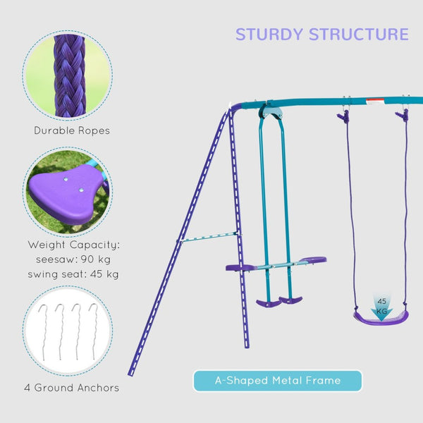 English Elm Outsunny Heavy Duty Metal A-frame Swing Set with Glider and Two Adjustable Seats W2225P200834
