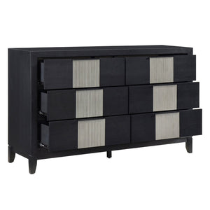 English Elm Contemporary Solid Wood Six Drawer Dresser with Reeded Panels for Modern Bedrooms B011P456451