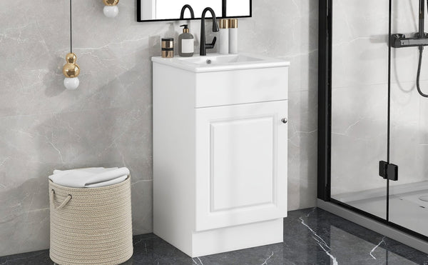 English Elm [video] Compact Sage Green Bathroom Vanity with Ceramic Sink Soft Close Cabinet White N759P237932K