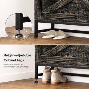 English Elm Shoe Organizer Cabinet with Anti-Tip Safety, Slim Entryway Storage Rack with Open Top Shelf for Keys and Decor Gray+Charcoal W2896P215175