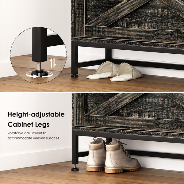 English Elm Shoe Organizer Cabinet with Anti-Tip Safety, Slim Entryway Storage Rack with Open Top Shelf for Keys and Decor Gray+Charcoal W2896P215175
