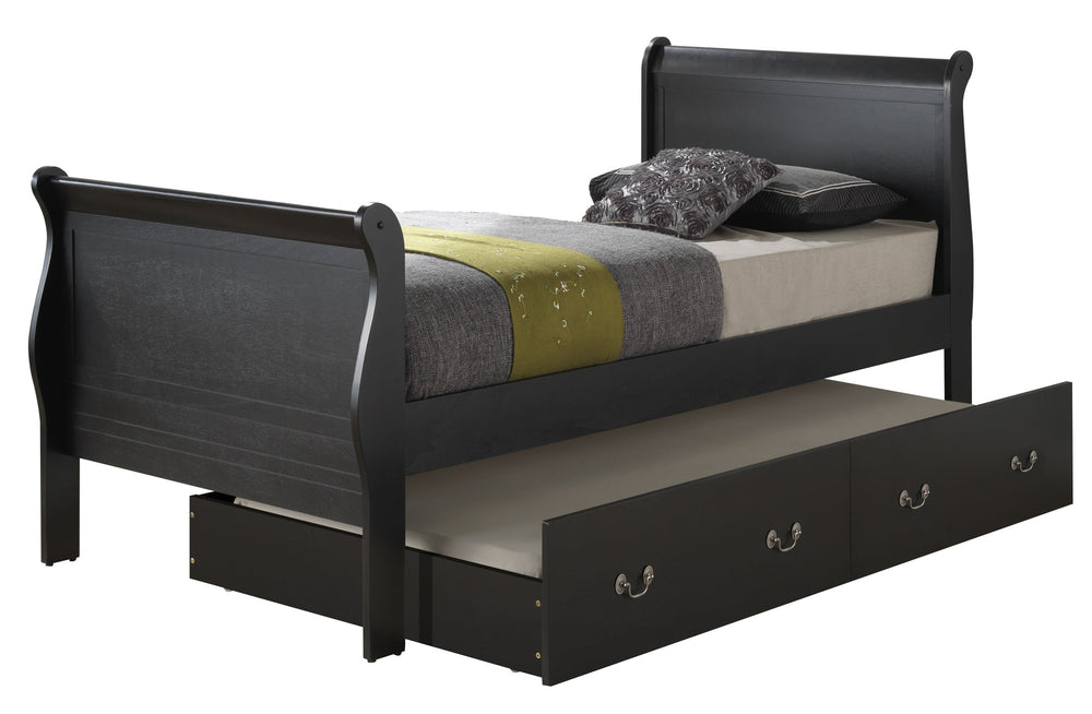 English Elm Timeless Twin Storage Bed Black — Space-Saving Particle Board Design with Under-Bed Organizer, Durable Style B078S00357