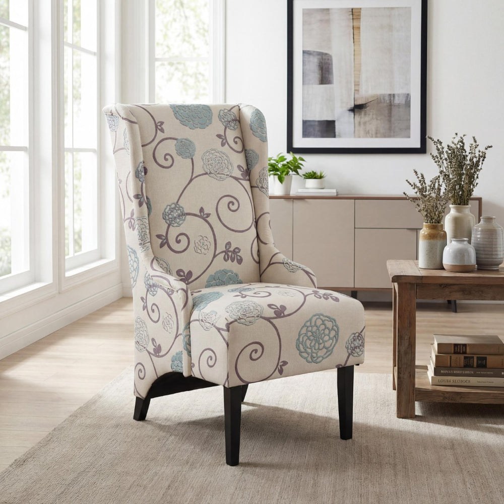 English Elm Dining Chair Wingback High Back Upholstered Seat with Tapered Birch Legs Modern Formal N767P401040M