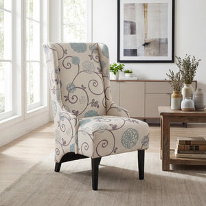 English Elm Dining Chair Wingback High Back Upholstered Seat with Tapered Birch Legs Modern Formal N767P401040M
