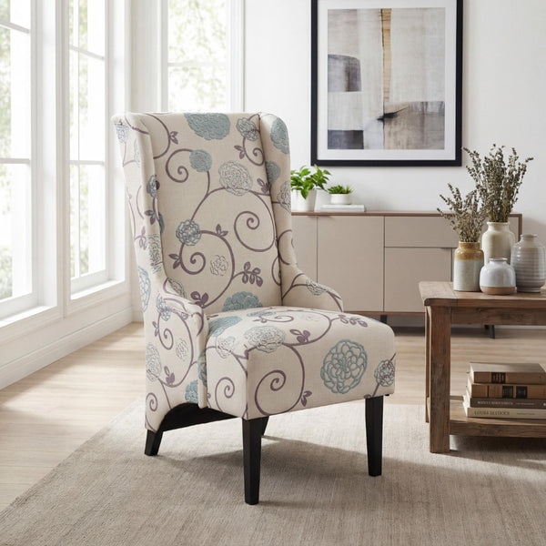 English Elm Dining Chair Wingback High Back Upholstered Seat with Tapered Birch Legs Modern Formal N767P401040M