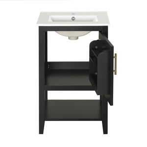 English Elm 20" Matte Freestanding Bathroom Vanity Rubberwood Cabinet Ceramic Sink Open Shelf Black N725P391115B