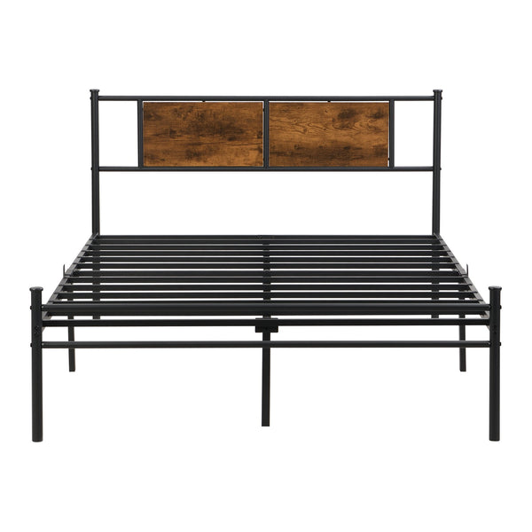English Elm Full Size Metal Bedframe With Stylish Wood-Panel Headboard, Under-Bed Storage & Easy Assembly W2297P281496