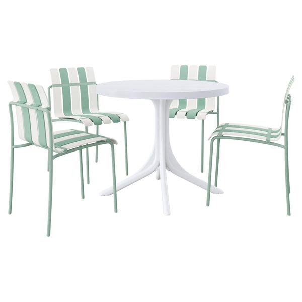 English Elm Summer Outdoor Dining Set Stackable Pp Chairs Round Table Uv Resistant Patio Cream White,Haze Green,White W3450S00115