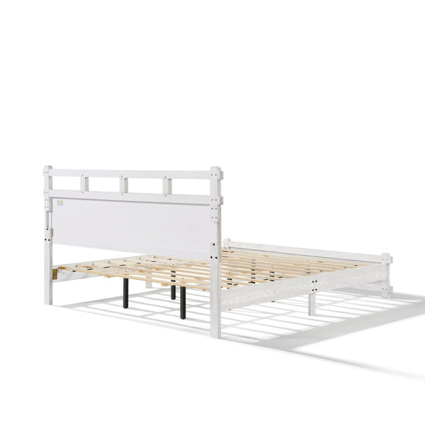 English Elm California King Platform Bed Antique White Wood Grain Farmhouse Cottage Style N758P369327W