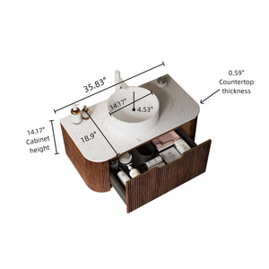 English Elm Dina 36" Modern Floating Bathroom Vanity With Sleek White Ceramic Sink & Dark Walnut Storage Cabinet W2615S00086
