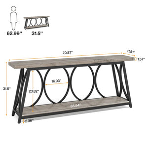 English Elm Hall Console Table Industrial Rustic Two Tier Wood Tone Metal Frame Entryway Sofa T3971P450421