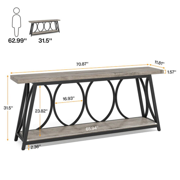 English Elm Hall Console Table Industrial Rustic Two Tier Wood Tone Metal Frame Entryway Sofa T3971P450421