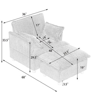 English Elm This single-seat corduroy sofa with ottoman and pillows — compact lounge chair for cozy reading nooks and naps Yellow W1658S00121