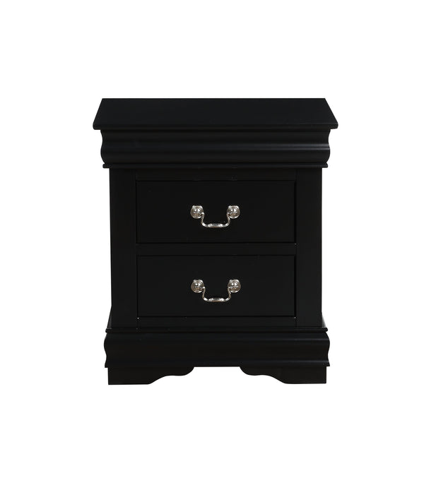 English Elm Louis Louis Philippe nightstand with two smooth-glide drawers, brushed nickel handles, durable dovetail build enhancing bedroom organization Black 27 L x 18 W x 23 H B2726P252726