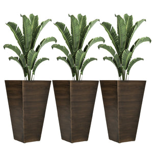 English Elm Outsunny 28" Tall Faux Wood Planters Set Of 3 - Durable, Lightweight, Self-Draining Pots For Garden Use W2225P175542-GIGA