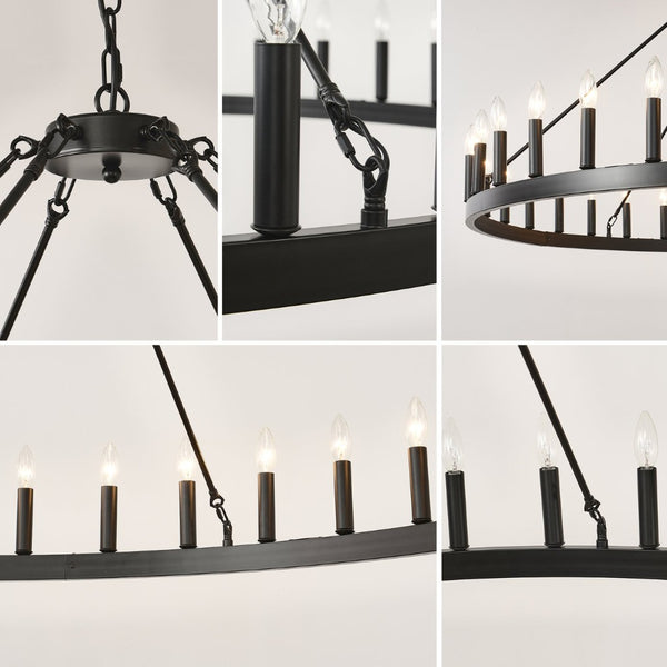 English Elm 59.06 Inch Matte Black Wagon Wheel Chandelier 54 Light Farmhouse Grand Entryway W5008P388933