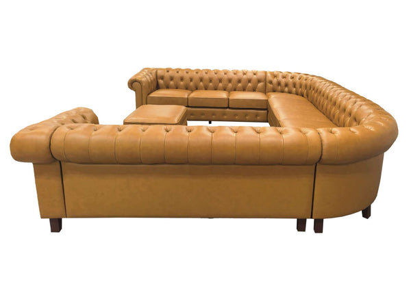 English Elm Chesterfield Button Tufted U-shape Sectional Leather Match Seating for Spacious Rooms Ginger B2748S00149