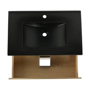 English Elm 30" Wall-Mounted Bathroom Vanity With Black Sink, Soft-Close Drawers, Modern Space-Saving Design W999S00194