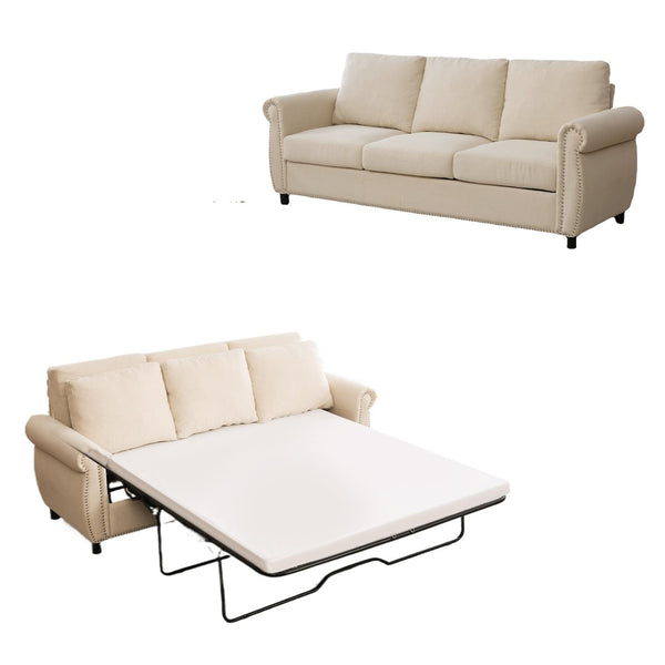 English Elm Sleeper Sofa Bed, Modern Convertible Couch With Memory Foam Mattress For Small Spaces, Beige Elegance W3696S00001-GIGA