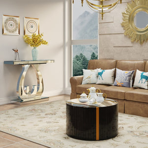 English Elm Modern Mirrored Console Table with Silver Double C Base for Entryway or Sofa W3836P382513