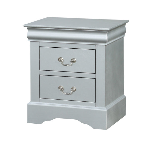 English Elm Louis Louis Philippe nightstand with two smooth-glide drawers, brushed nickel handles, durable dovetail build enhancing bedroom organization Silver grey 27 L x 18 W x 23 H B2726P252742