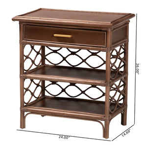 English Elm Bohemian Woven Rattan Nightstand with Geometric Drawer for Organic Bedroom Styling B2750P467858