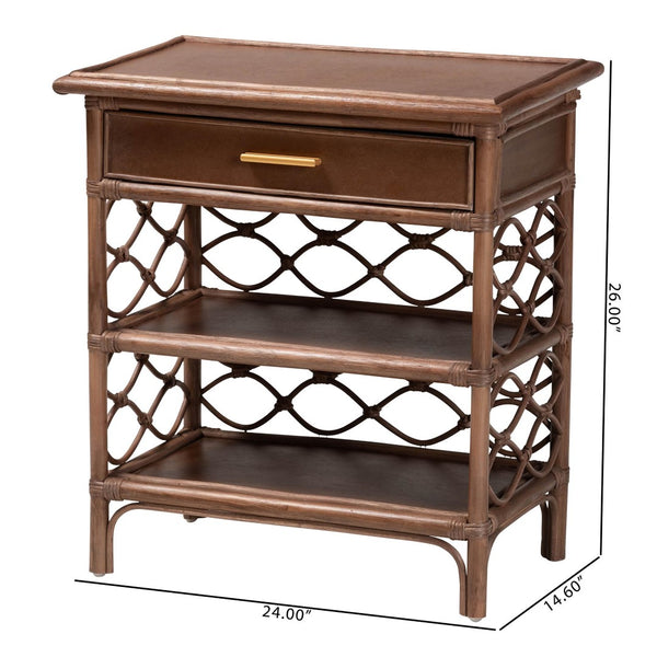 English Elm Bohemian Woven Rattan Nightstand with Geometric Drawer for Organic Bedroom Styling B2750P467858