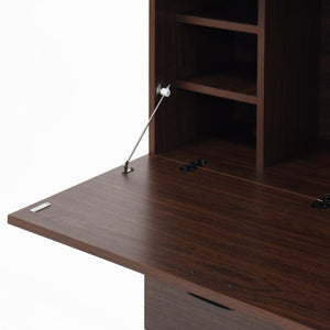 English Elm Desk Walnut Fold-Up Cabinet with Drawer & Shelves — Space-Saving Desk for Home Office Dorms, 31.5" W409P171382