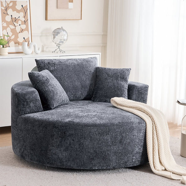 English Elm Round Swivel Barrel Chair Plush Chenille Upholstery Cozy Accent Seat for Any Room Grey W2915P338891
