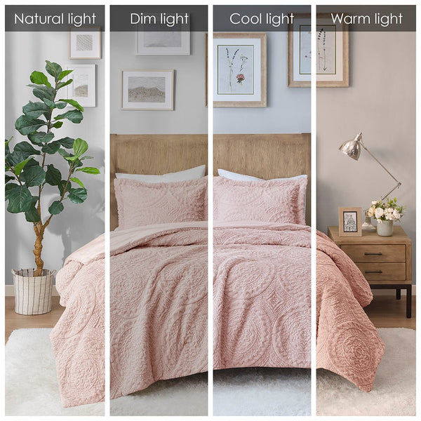 English Elm Full/Queen Plush Embroidered Medallion Faux Fur Comforter Mini Set — Ultra-Soft Machine Washable Elegance Blush 19.29 L x 11.81 W x 11.81 H B03597037