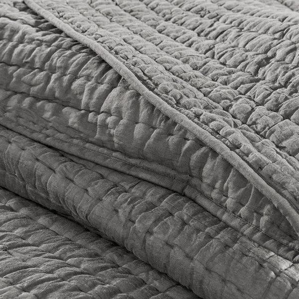 JLA Home Madison Park Signature - 3 Hand-Quilted Cotton Quilt Set - Oversized, Breathable Voile, Lightweight Year-Round Comfort & Texture Grey MPS13-272