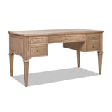 English Elm Dauphin Gold Accent 5-Drawer Wood Executive Desk, Natural Brown Wood