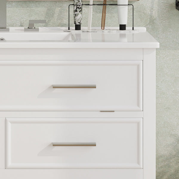 English Elm Christopher Knight Home® - 36" Modern Bathroom Vanity with Ceramic Sink, Tip-Out Tray, Soft-Close Drawers, Open Shelf, Waterproof Surface White N817P288908W
