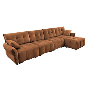 English Elm Modular Chenille Sectional Sofa with Ottoman Solid Wood Frame Living Room Seating Burnt Orange W714S01667