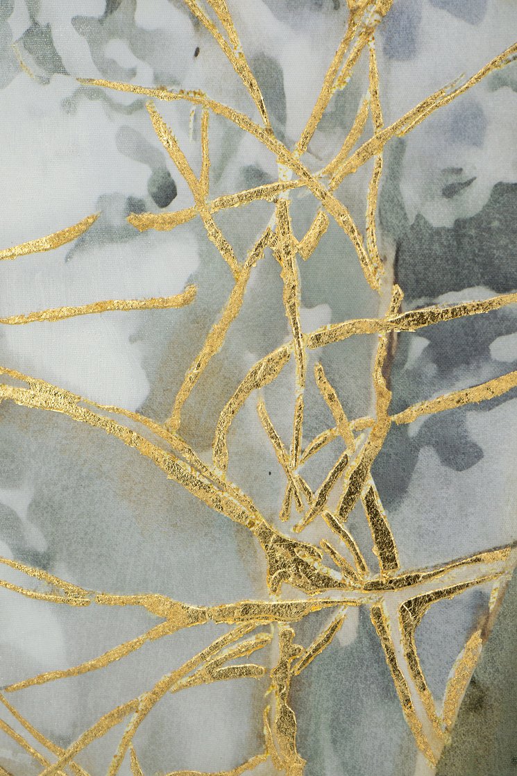 English Elm 31.5x47.2" Hand-Painted Canvas: Ancient Greek Amphora Vase Art in Blue & Gold on Earthy Backdrop, Elegant Statement Piece W2078P318073