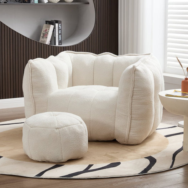 English Elm Soft Bean Bag Chair With High-Resilience Foam Chips & Footstool – Ideal For Gaming, Reading, Relaxing W1996P309477-GIGA
