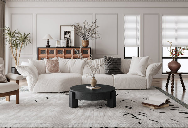 English Elm 33'' Round Coffee Table Parquet Veneer Flip Top Hidden Storage Wabi-sabi Living Room Black W1435P419322