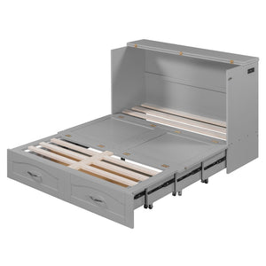 English Elm Full Size Murphy Wall Bed with Storage Drawers Usb Charging Ports and Pulley Mechanism Gray LP100670AAE