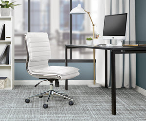 OSP Home Furnishings Armless Mid-back Faux Leather Office Chair with Lumbar Support and Chrome Base White SPX23592C-U11