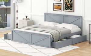 English Elm King Solid Wood Platform Bed with 4 Under-Drawers, Gray King Size Frame, Sturdy Slats, 500lb Capacity SM000537AAE