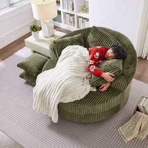English Elm 360° Swivel Round Corduroy Lounge Chair Oversized Sculptural Seat for Living Room Green W3705S00038