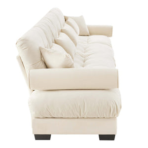 English Elm Super Comfort Modular Velvet Sectional Sofa With Movable Ottoman – Cloud-Like Deep Seat Couch In Cream W714S01074-GIGA