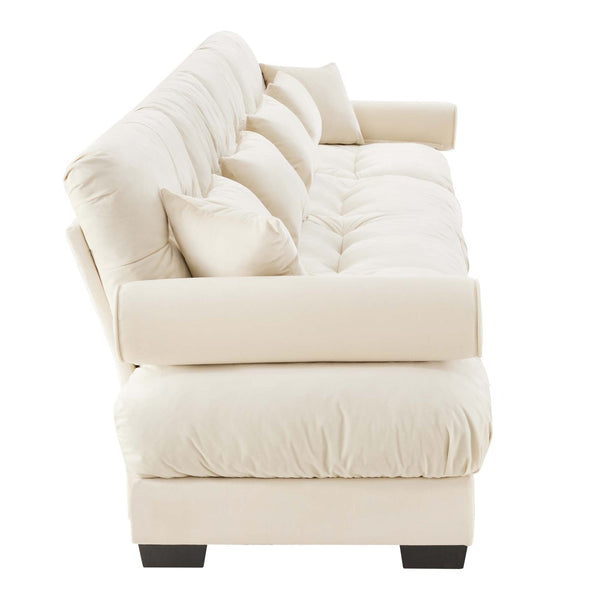 English Elm Super Comfort Modular Velvet Sectional Sofa With Movable Ottoman – Cloud-Like Deep Seat Couch In Cream W714S01074-GIGA