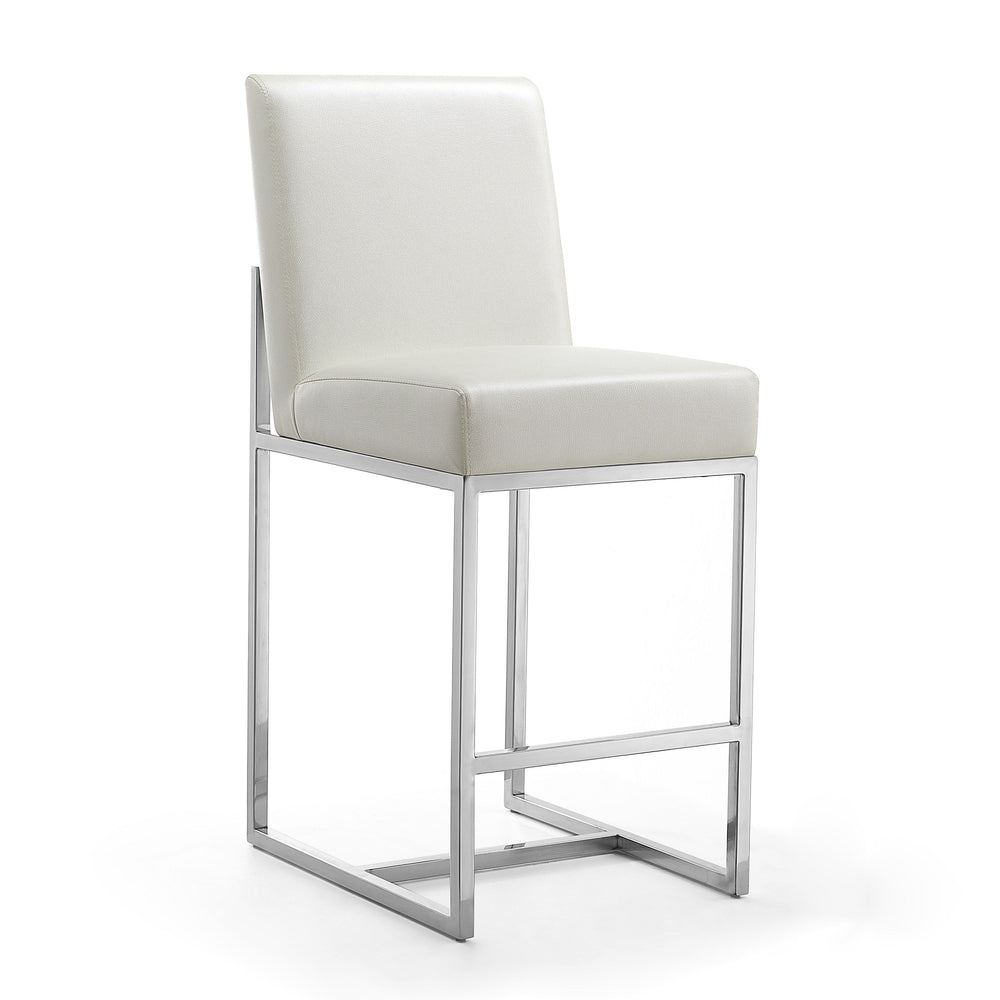 English Elm Element Metal Upholstered Counter Stool with Chrome Frame, Faux Leather Seat, Padded Comfort, 24.8" Seat Height White B365P398040