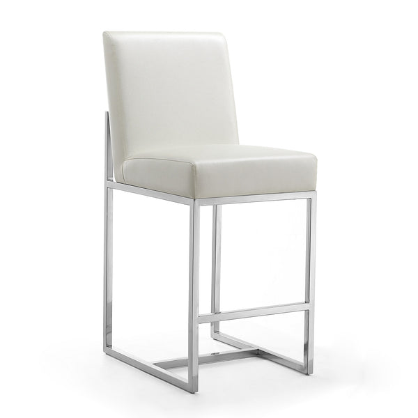 English Elm Element Metal Upholstered Counter Stool with Chrome Frame, Faux Leather Seat, Padded Comfort, 24.8" Seat Height White B365P398040