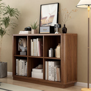 English Elm 6 Cube Farmhouse Bookcase Low Horizontal Wood Shelf Walnut Finish for Living Room W2641P460042