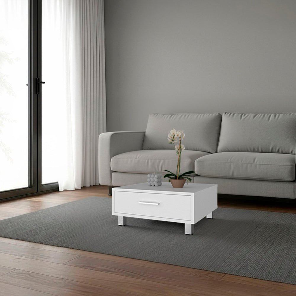 English Elm Berd Square Coffee Table with Hidden Drawer Open Metal Legs Modern Living Room B128P485428