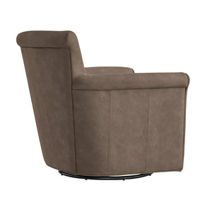 English Elm Westly Faux Leather Swivel Accent Chair with Rolled Arms, 360° Metal Swivel, Coil Spring Comfort Espresso B050P390597