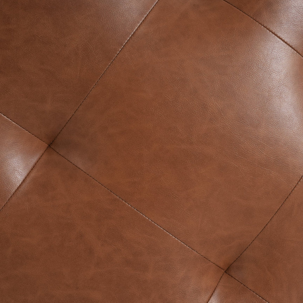 English Elm Christopher Knight Home® - Upholstered Round Button Tufted Ottoman in Orange/Dark Brown PU Leather — Plush Foam, Pocket Coil Comfort N757P233408T